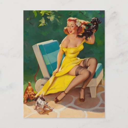 Making Friends With Puppy PinUp Postcard