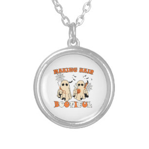 Making Hair Funny Ghost Hairdresser Halloween Silver Plated Necklace