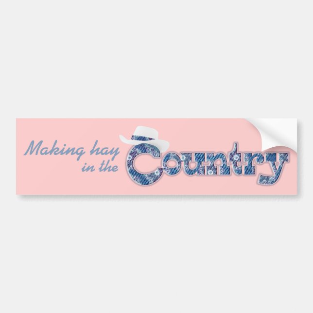 Making hay in the Country pink car sticker (Front)