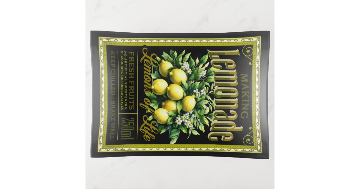Trinket Label Making Lemonade Old Fashioned Looking Label Dark Trinket Tray | Zazzle