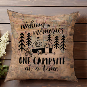 Making Memories Happy Camper Fun Summer Map Throw Pillow