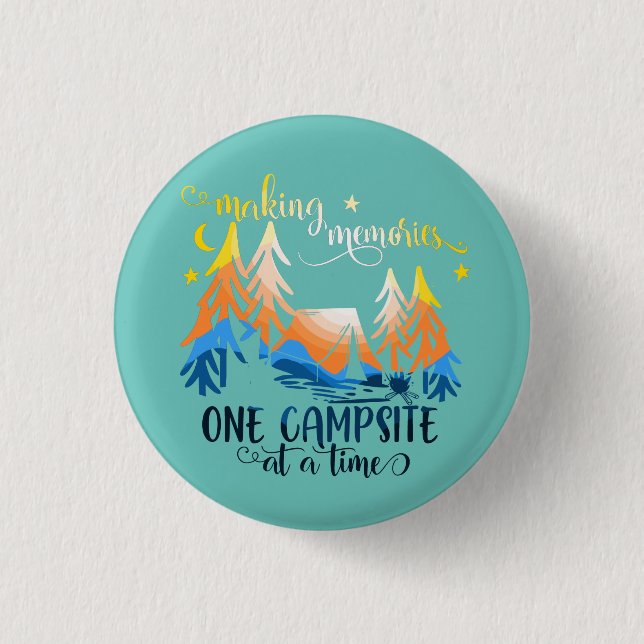 Making memories on campsite at a time tote bag button (Front)