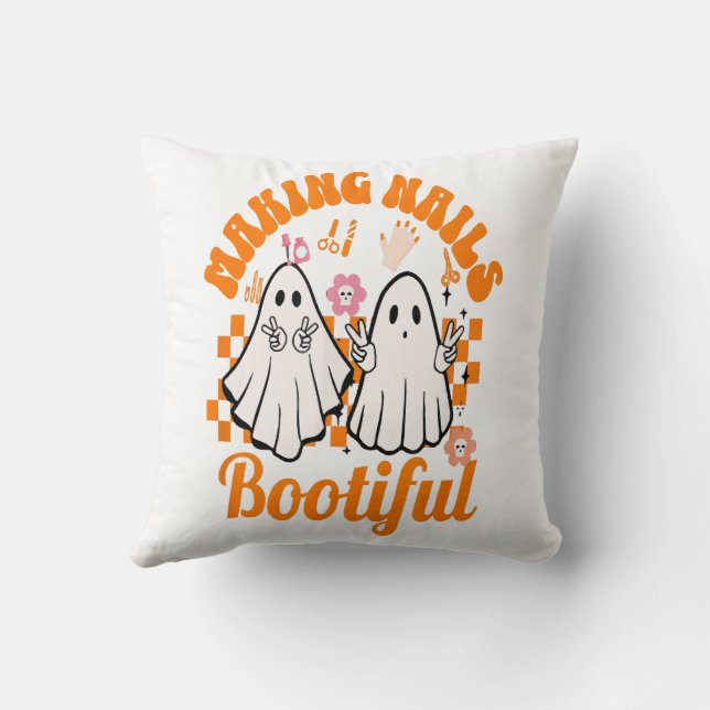 Making Nails Bootiful Halloween Throw Pillow (Back)