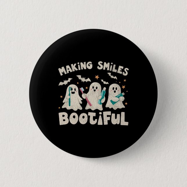 Making Smiles Bootiful Halloween Funny Ghost Denti Button (Front)