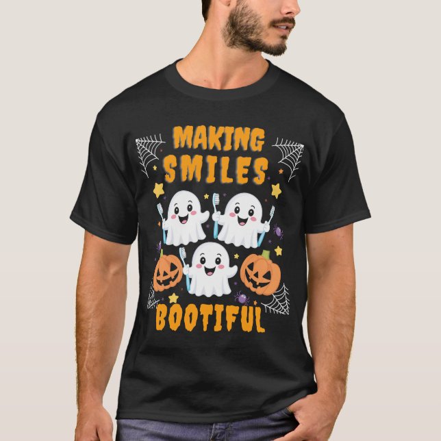 Making Smiles Bootiful Halloween Funny Ghost Denti T-Shirt (Front)