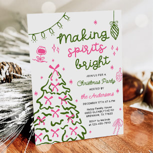 Making Spirit Bright Hand Drawn Christmas Party Invitation