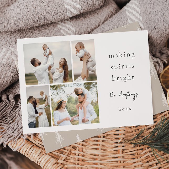 Making Spirits Bright 4 Photo Collage Holiday Card (Creator Uploaded)