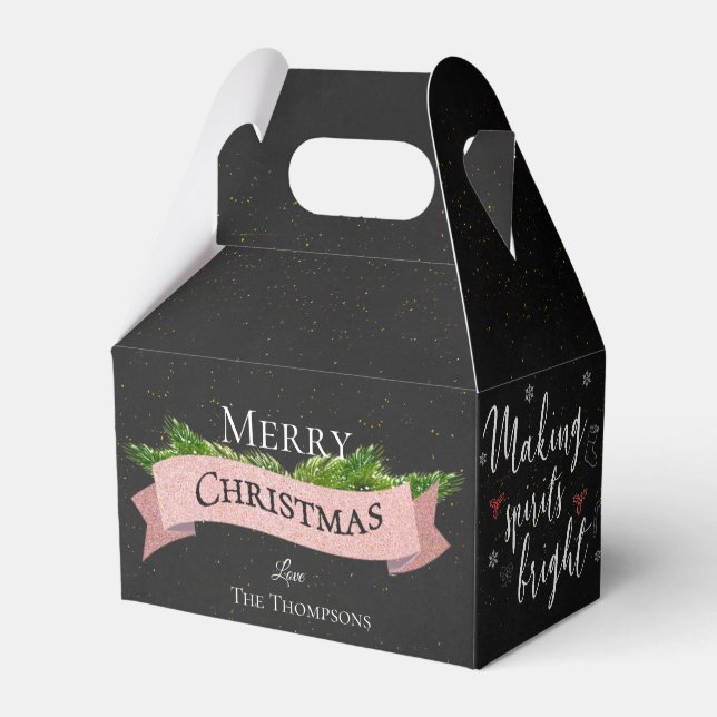 Making Spirits Bright Black Elegant Christmas Favor Boxes (Front Side)