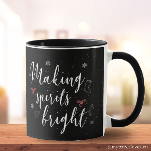 Making Spirits Bright Black White Cute Christmas Mug (Creator Uploaded)