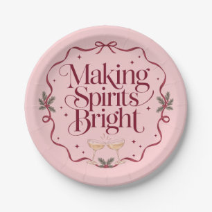 Making Spirits Bright Burgundy Bow Holiday Party Paper Plates