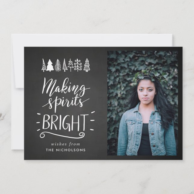 Making Spirits Bright | Chalkboard Christmas Photo Holiday Card (Front)