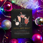 Making Spirits Bright | Chalkboard Cocktail Party Invitation<br><div class="desc">Making spirits bright! A set of hand-painted Christmas drinks, including a martini with a candy cane, mulled wine with star anise orange, and cinnamon, champagne with candy and frozen berries, and a white russian decorated with a sprig of holly against a chalkboard backgrounds. Below, there is hand-written gold lettering and...</div>