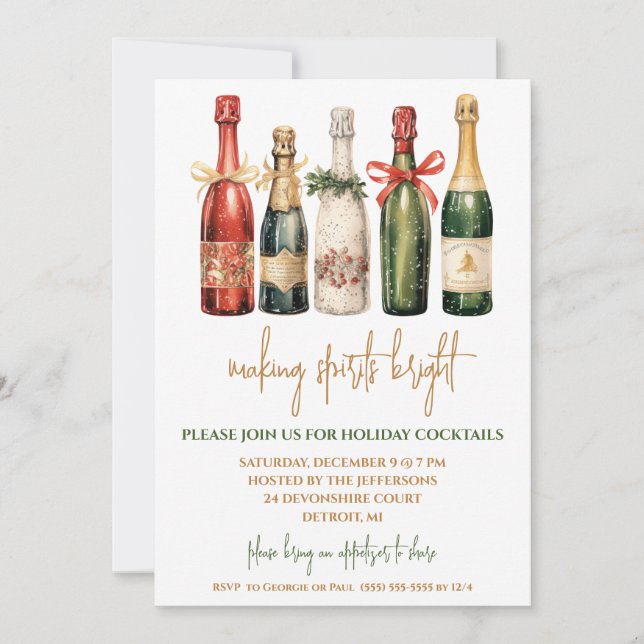 Making Spirits Bright Champagne Holiday Party Invitation (Front)