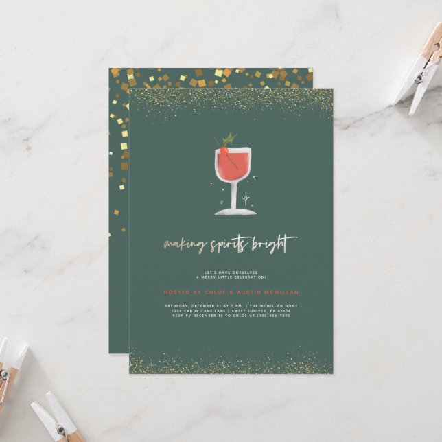 Making Spirits Bright | Christmas Cocktail Party Invitation (Front/Back In Situ)