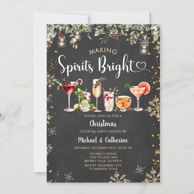 Making Spirits Bright Christmas Cocktail party Invitation (Front)