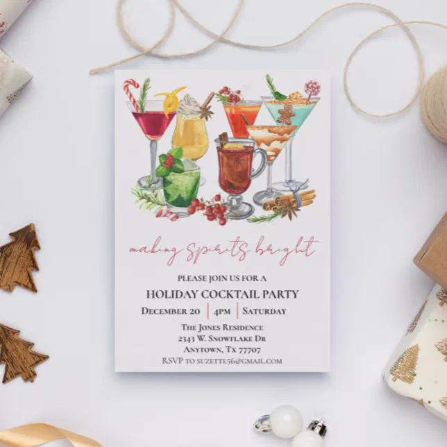 Making Spirits Bright Christmas Cocktail Party Invitation | Zazzle