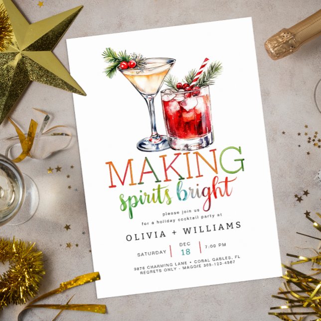 Making Spirits Bright Christmas Cocktail Party  Invitation (Fun Holiday Party Invite)