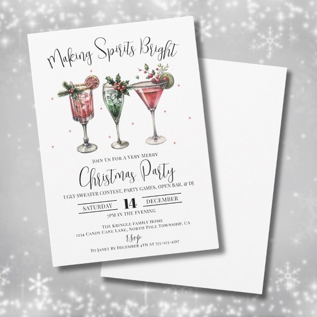 Making Spirits Bright Christmas Cocktail Party Invitation (Elegant Cocktail Christmas Party Invitation)