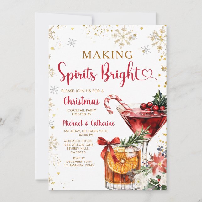 Making Spirits Bright Christmas Cocktail party Invitation (Front)