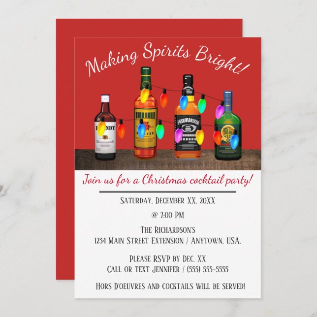Making Spirits Bright Christmas Cocktail Party Invitation (Front/Back)