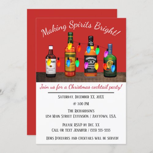 Making Spirits Bright Christmas Cocktail Party Invitation