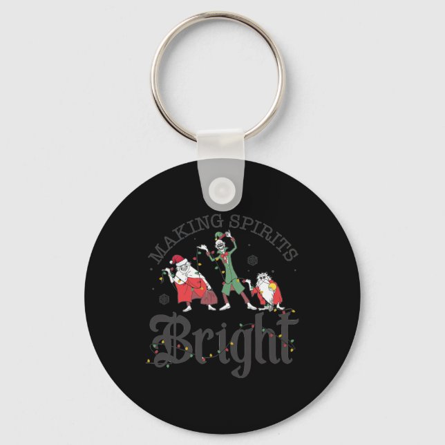 Making Spirits Bright Christmas Haunted Ghosts  Keychain (Front)