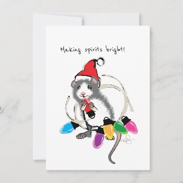 Making Spirits Bright Christmas Mouse Invitation (Front)