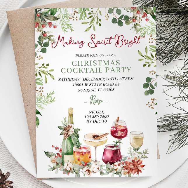 Making Spirits Bright Cocktail Christmas Party  Invitation (Creator Uploaded)