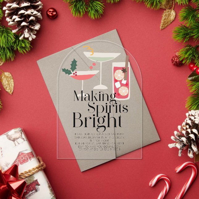 Making Spirits Bright Cocktails Christmas Party Acrylic Invitations (Insitu (Holiday))