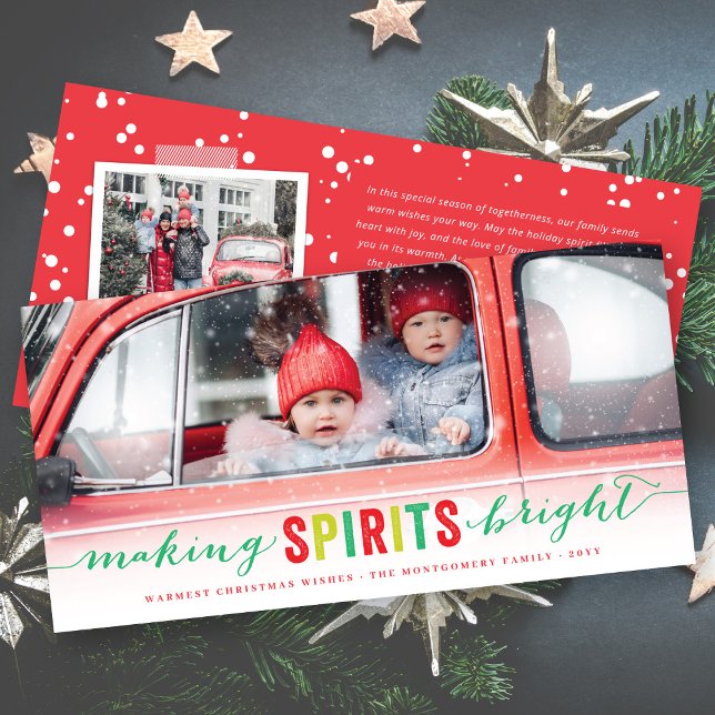 Making Spirits Bright Colorful Christmas 3 Photo Holiday Card (Creator Uploaded)