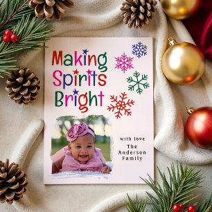 Making Spirits Bright Colorful Family Photo Holiday Card