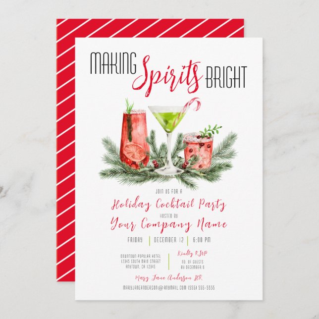 Making Spirits Bright Company Cocktail Party Invitation (Front/Back)