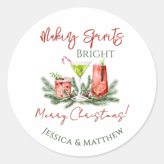 Making Spirits Bright Custom Couples Holiday Classic Round Sticker (Front)
