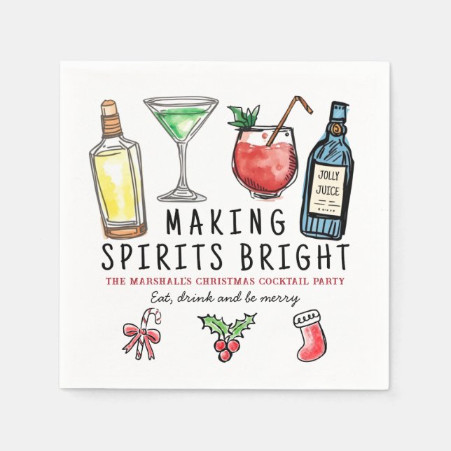 Making Spirits Bright Drinks Christmas Cocktail Napkins (Front)