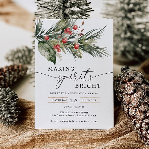 Making Spirits Bright Elegant Christmas Party Invitation