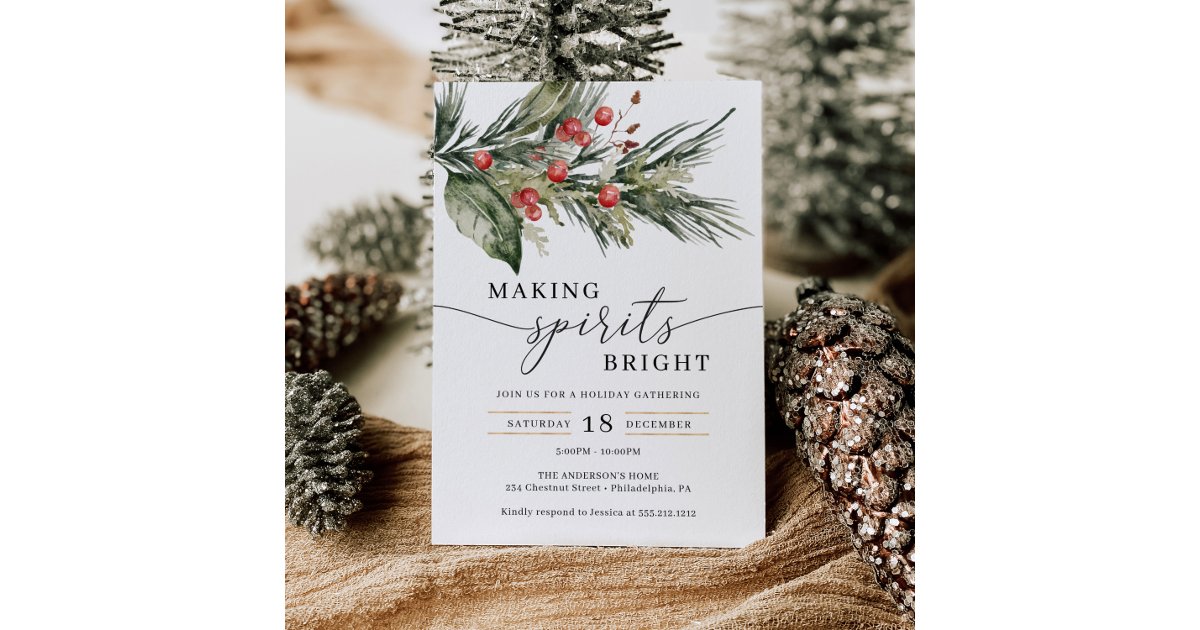 Making Spirits Bright Elegant Christmas Party Invitation | Zazzle