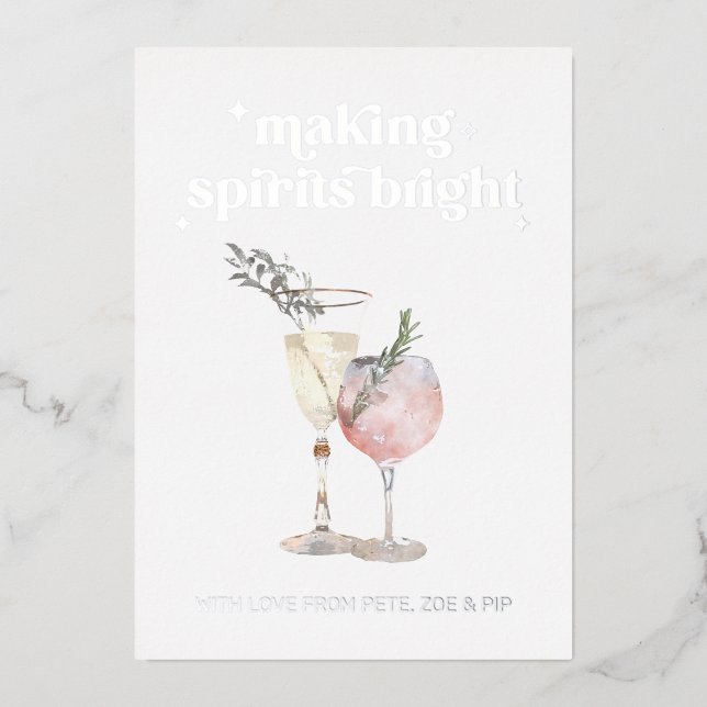Making Spirits Bright Elegant Cocktail Foil Holiday Card (Front)