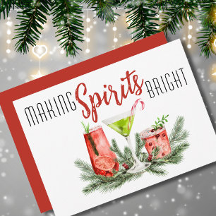 Making Spirits Bright Festive Cocktails Watercolor Holiday Card