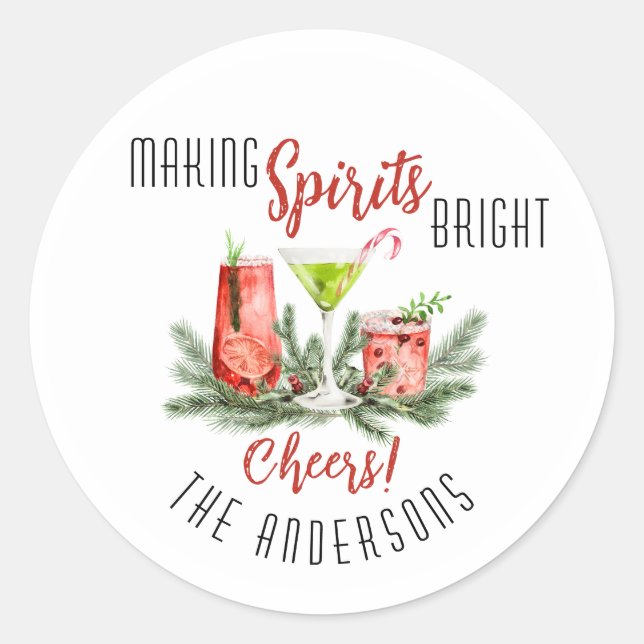 Making Spirits Bright Festive Drinks Classic Round Sticker (Front)