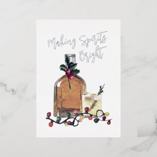 Making Spirits Bright Festive Whisky Holiday Real  Foil Invitation