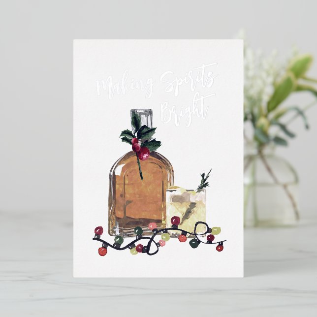 Making Spirits Bright Festive Whisky Holiday Real  Foil Invitation (Standing Front)