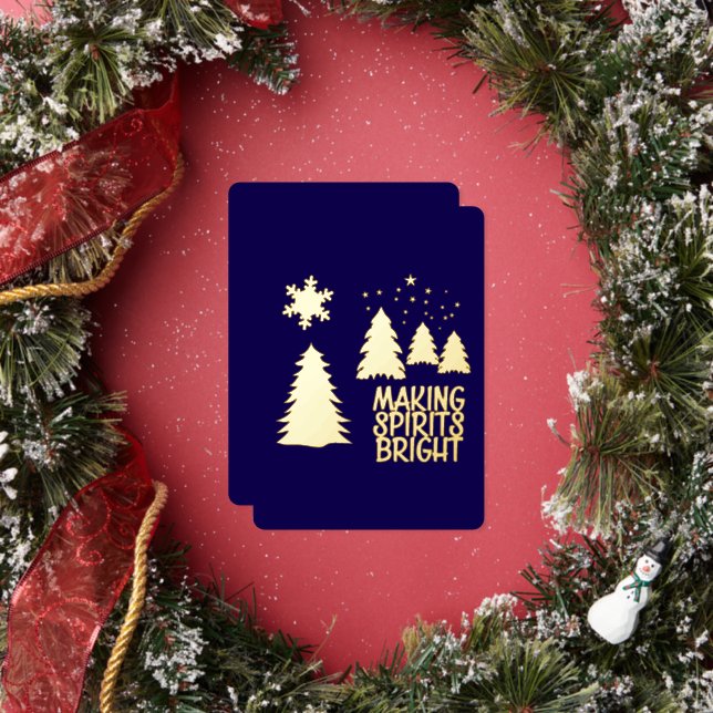 Making Spirits Bright Gold Foil Christmas Trees Holiday Card (Insitu)