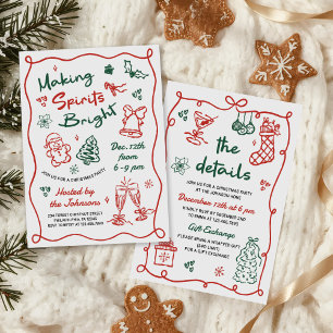 Making Spirits Bright Hand Drawn Christmas Party Invitation