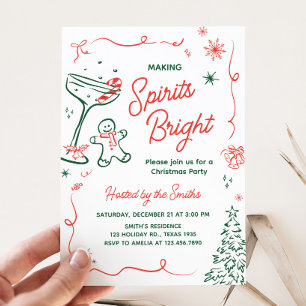 Making Spirits Bright Hand Drawn Christmas Party Invitation