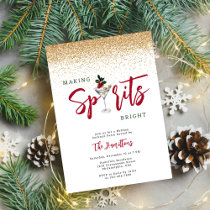 Making Spirits Bright Holiday Cocktail Party Gold Invitation