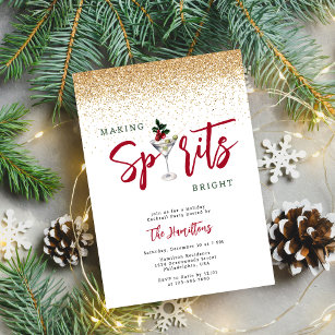 Making Spirits Bright Holiday Cocktail Party Gold Invitation