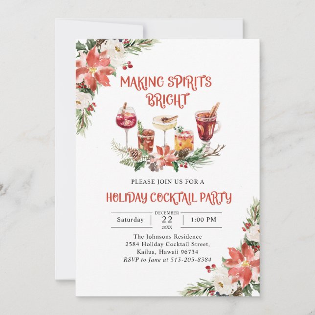 Making Spirits Bright Holiday Cocktail Party Invitation (Front)