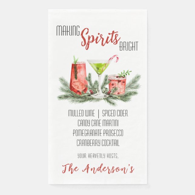 Making Spirits Bright Holiday Cocktail Party  Paper Guest Towels (Front)
