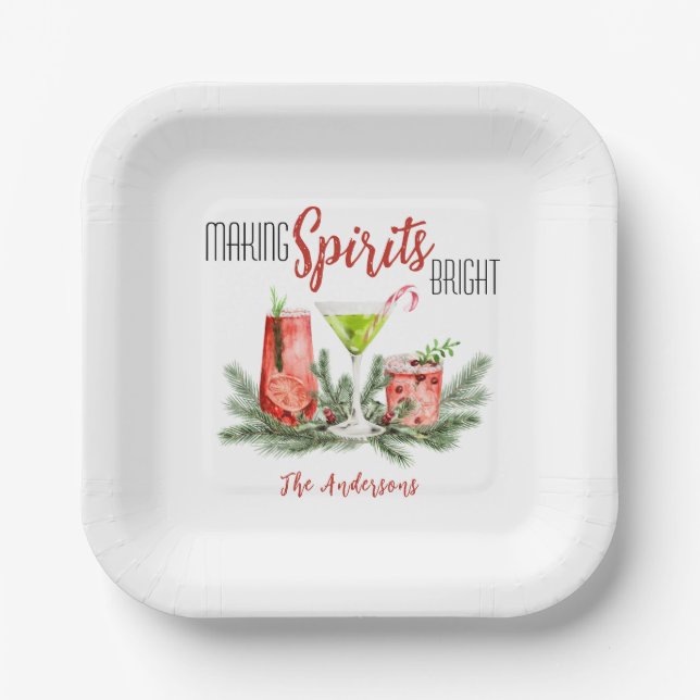 Making Spirits Bright Holiday Cocktail Party  Paper Plates (Front)
