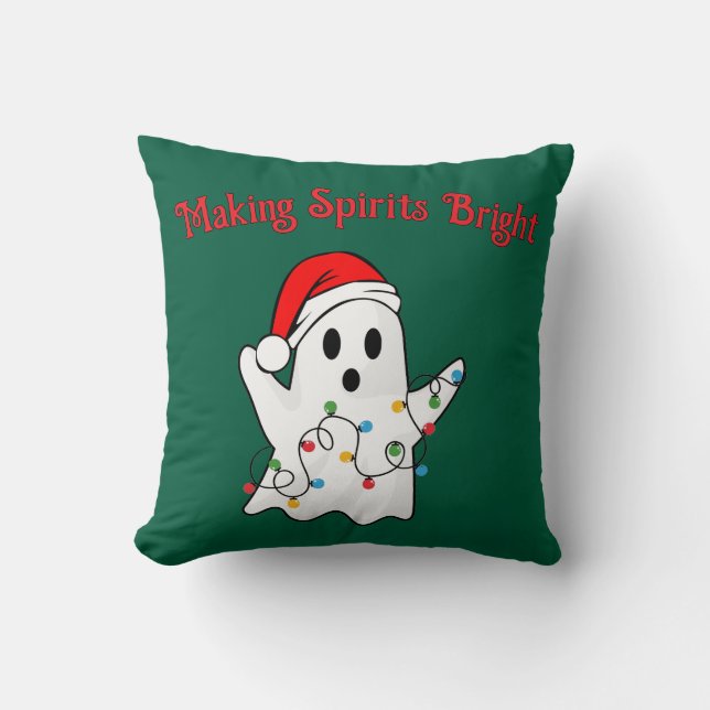 Making Spirits Bright Holiday Ghost Pillow (Front)